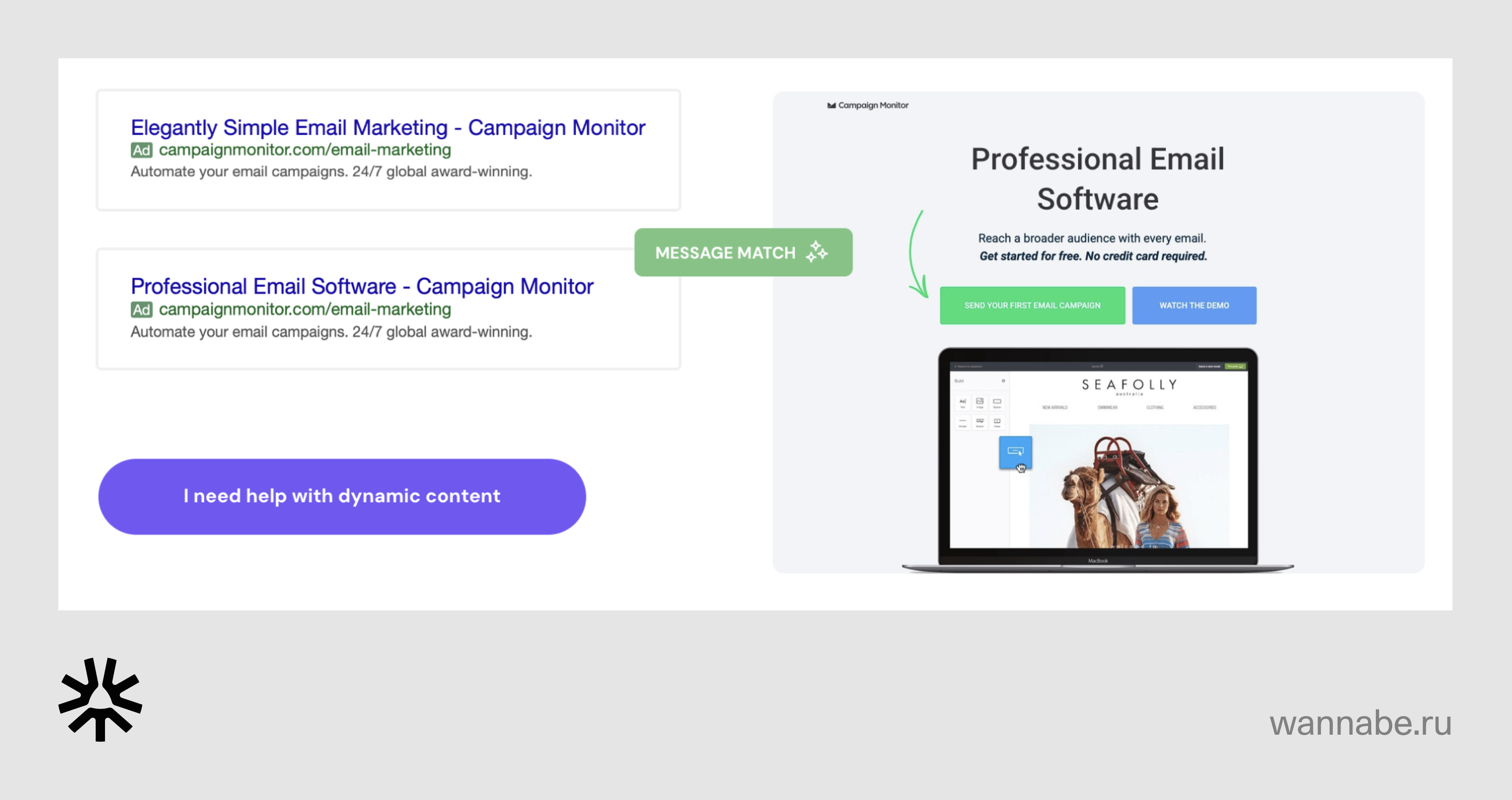 Динамическая замена текста для адаптации контента под каждое рекламное объявление. Второй вариант, если человек попадает на страницу из запроса про Professional Email Software
