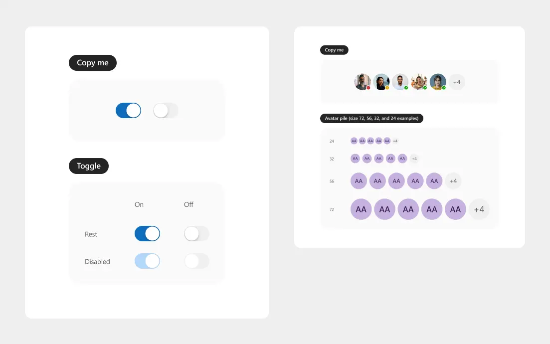 Примеры атомов в UI-ките Fluent 2 iOS