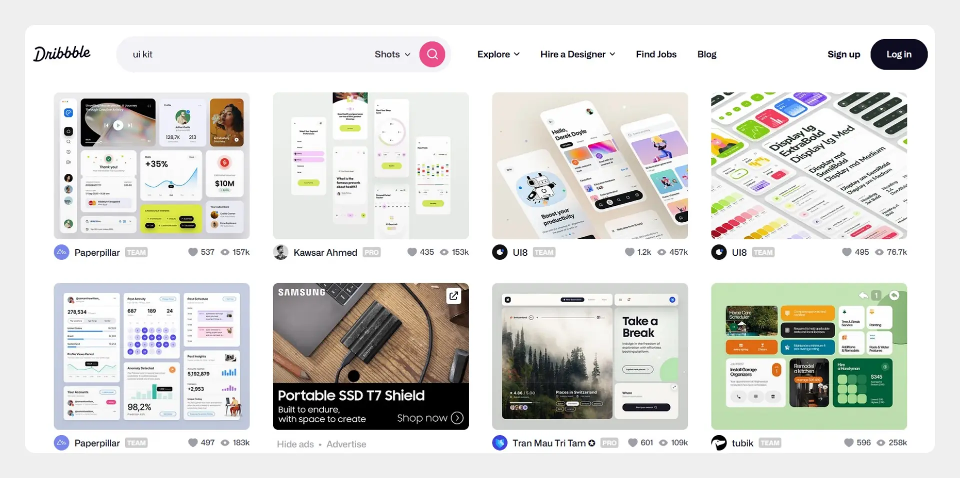 Поиск UI-kits на Dribbble